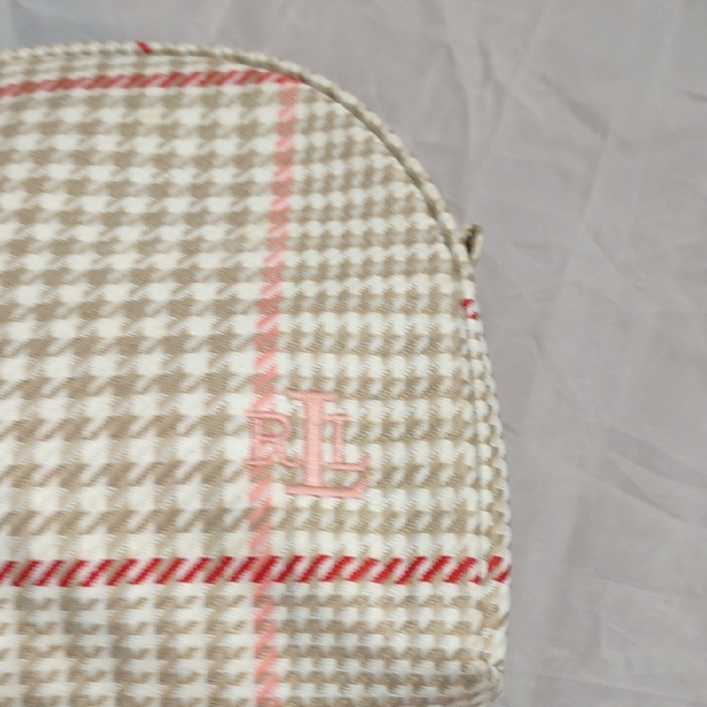 Lauren Ralph Lauren Beige and Pink Houndstooth Cosmetic Bag - Picture 7 of 12